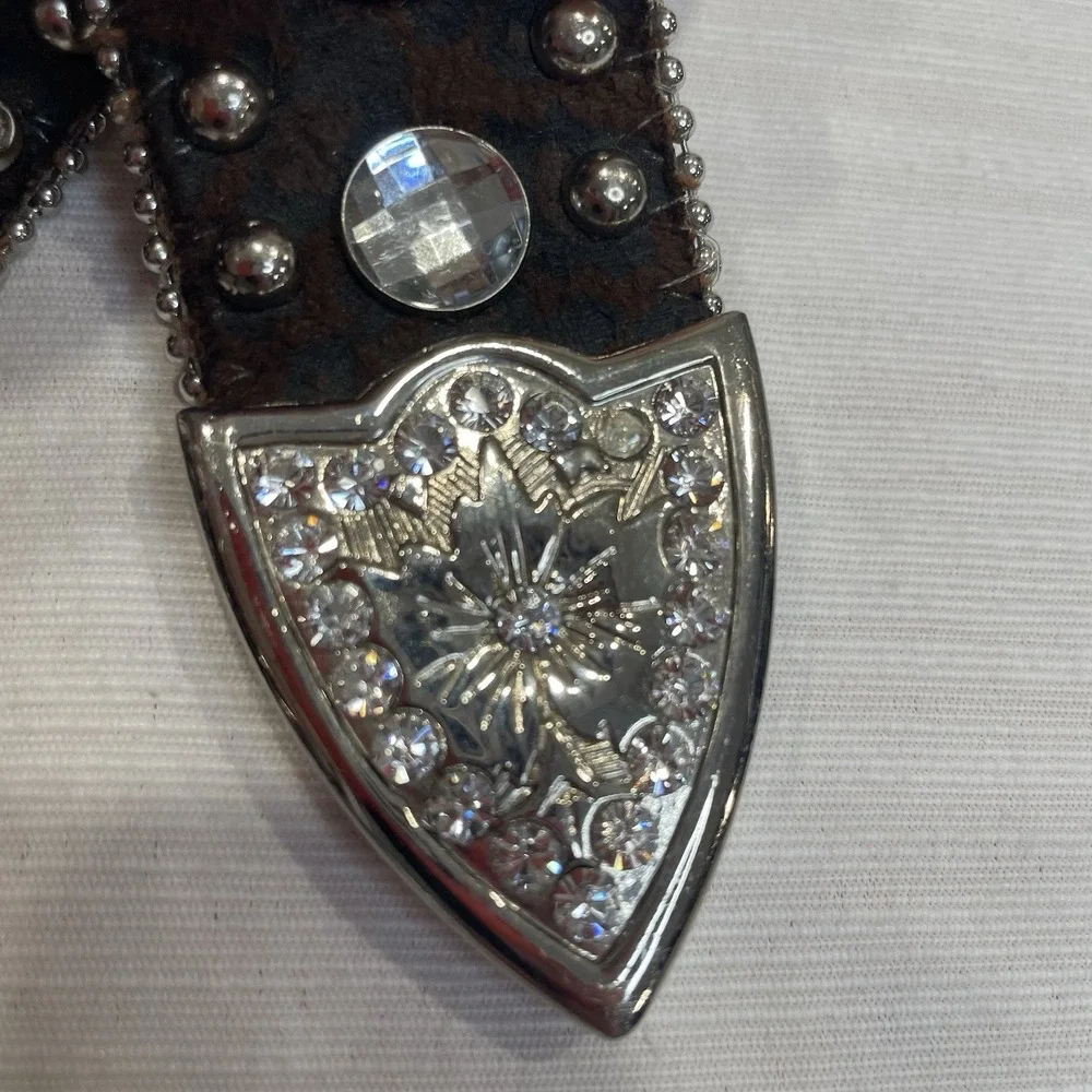Blazin Roxx Women's Leather Western Belt Studded Rhinestone Animal Print 52